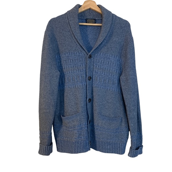 Pendleton Men’s Blue Button Down Collar Sweater with Pockets Bison on Back - Picture 1 of 11